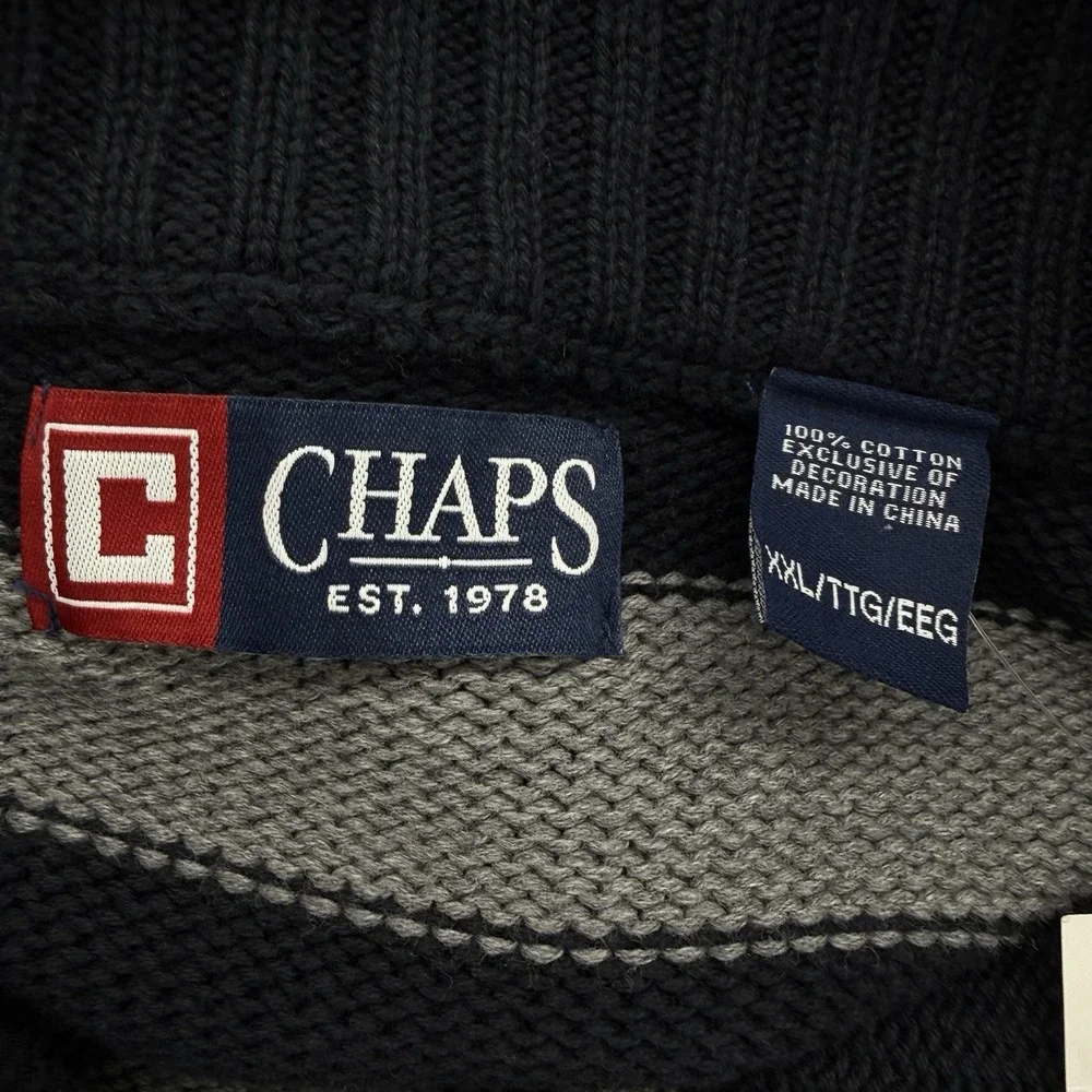 Chaps Mens Sz XXL Quarter Zip Sweater Navy Gray‎ Stripe 100% Cotton Pullover NWT